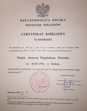 certyfikat dla biura księgowego